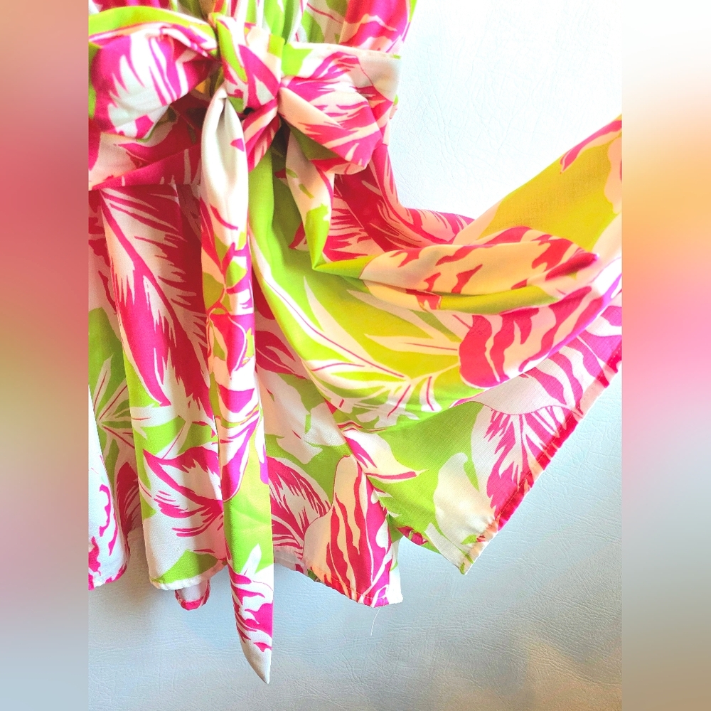 Flying Tomato ONLY A MEMORY WOVEN ROMPER Green Fuschia Size M - Picture 7 of 12